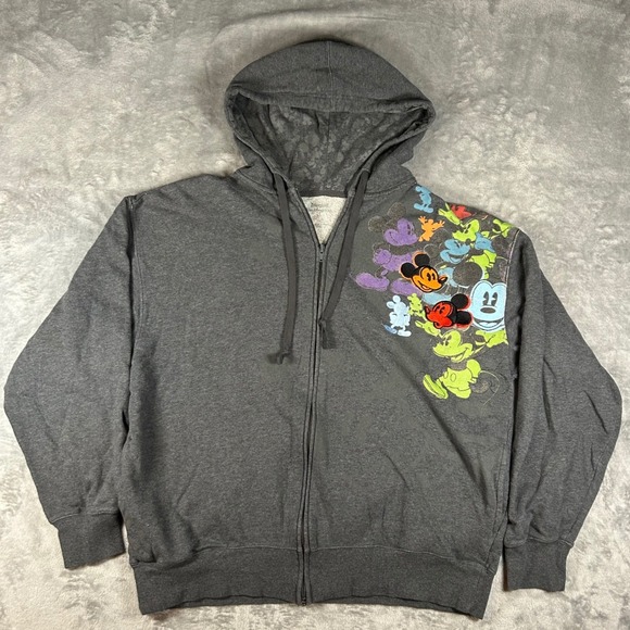 Disney Other - Disneyland Mickey Mouse Full Zip Hoodie Grey Multi Color Collage Embroidered L
